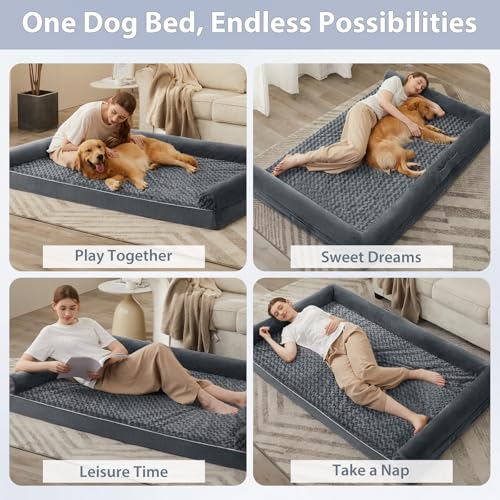 Orthopedic Washable Human Dog Bed for Adult & Dog Cozy Sleep (61"l x 43"w x 7"th / Dark Grey)