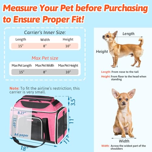 Top Expandable Small Pet Carrier 18"x11"x11" Airline Approved (18.0"L x 11.0"W x 11.0"H / Pink)