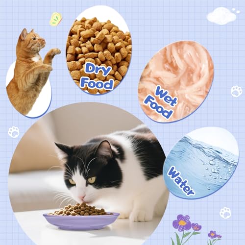 8 Pack] Ceramic Cat Food Bowl (8 color)