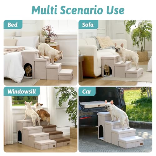 Dog Stairs with Storage (Beige / 43x17x22.6 inch)