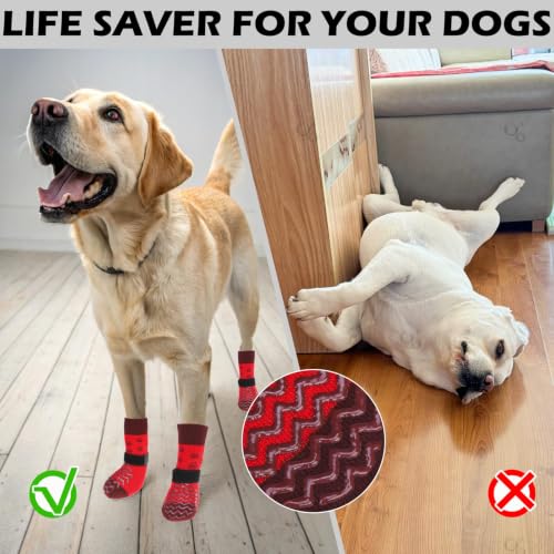 Anti Slip Dog Socks to Prevent Licking Paws for Hot Pavement (Red / X-Large)