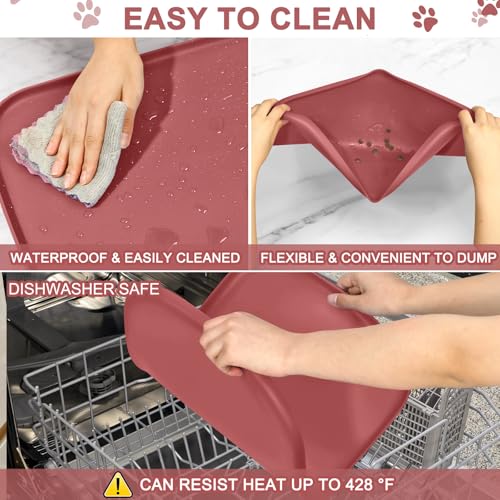 Waterproof Silicone Pet Food Mat with Raised Edge for Dog & Cat (Erythrinus / 24"L x 16"W)