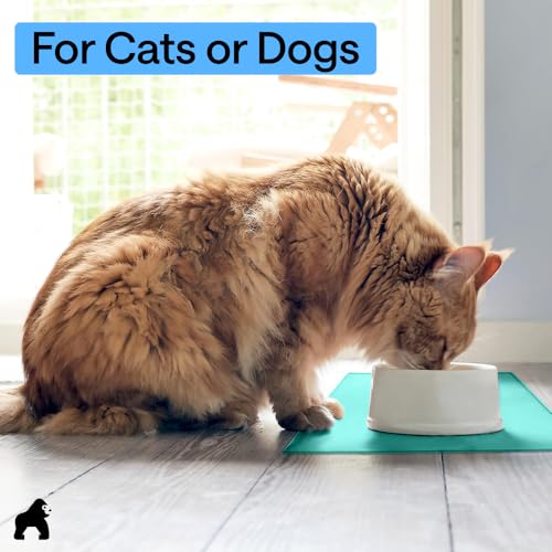 Dog Food Mat 100% Waterproof Silicone (Turquoise / 23"l X 15"w)