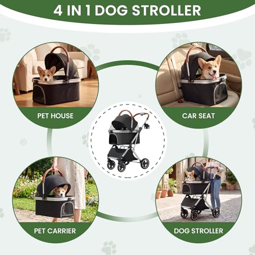 Dog Strollers for Small Medium Dogs Cats 44 lbs (Black)