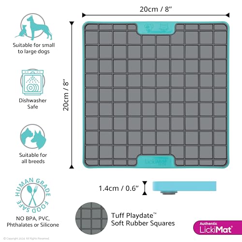 Tuff, Heavy-Duty Playdate, Dog Slow Feeder Lick Mat, Boredom Anxiety Reducer; Perfect for Food, Treats, Yogurt, or Peanut Butter, Fun Alternative to a Slow Feed Dog Bowl, Turquoise (Turquoise)