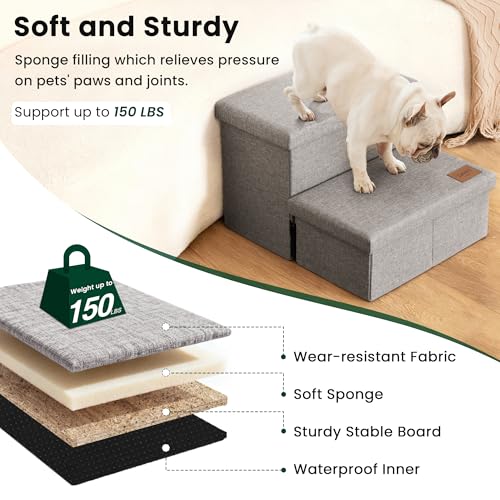 Dog Stairs for High Bed (Solid Grey / 19" X 17" X 13" H)