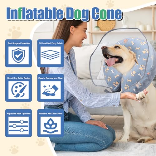 Inflatable Dog Cone Collar After Surgery (Gray / M)