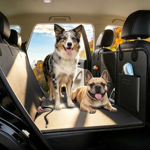 Hard Bottom Dog Car Seat Cover for Back Seat (L - For Cars/ Mid-Size SUV/ Small Truck / Deep Black)