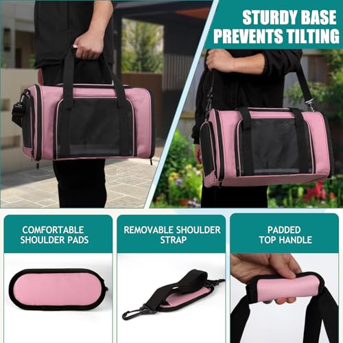 Dog Cat Carrier Pet Carriers for Large Cats Small Dogs Carrier Soft Sided Puppy up to 25Lbs Dog Carrier Portable Foldable Dog Cat Travel Carrier (20.0"L x 13.0"W x 13.0"H / Pink)
