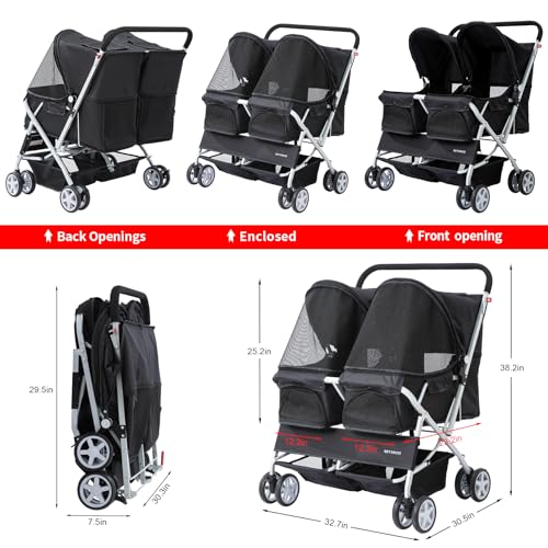 Double Pet Stroller for 2 Small Dogs & Cats (Black)