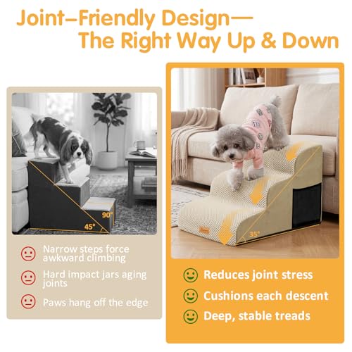 3 Tiers Foam Dog Ramps (Beige / 23.6*15.7*15.7)