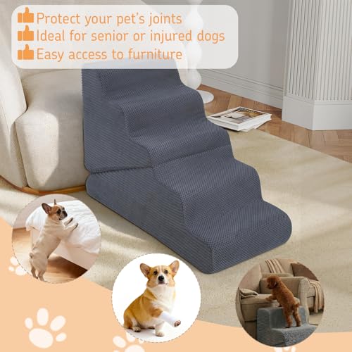 Dog Ramp for Bed (Grey / Standard 5 Step)