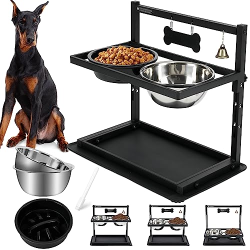 Elevated Dog Bowls with Slow Feeder for Large Dogs (Black - Slow Bowl & Mat / Large Dogs)