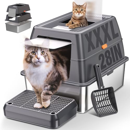XXXL Stainless Steel Litter Box with Lid (Dark Grey)