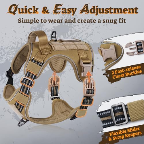 Tactical Dog Harness for Large Dogs (Xl(chest:23.6"-41.8",neck:21.7"-32.3",back:9.1") / Brown)