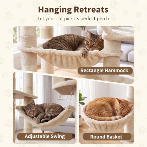 Cat Tree, 71-Inch-Tall Tower for Indoor Cats with 2 Perches HCT034M (Beige / 71 inch)