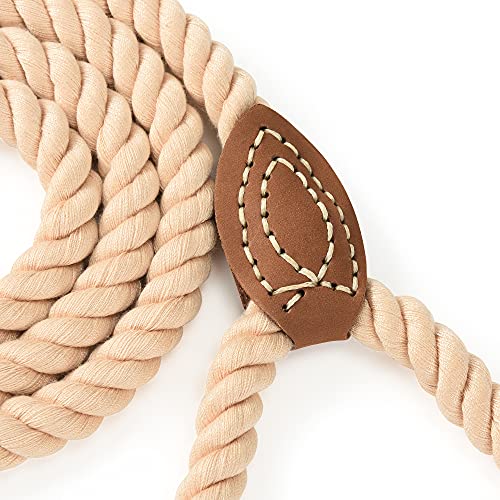 Dog Leash Braided Cotton Rope with Leather (Light Brown / 72 Inch-1/2")