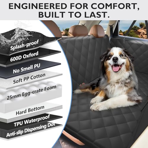 Hard Bottom Dog Car Seat Cover for Back Seat (L - For Cars/ Mid-Size SUV/ Small Truck / Jet Black)