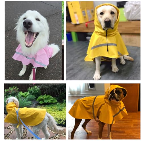 Dog Raincoats with Reflective Strip Hoodie (A1-Yellow / 30C (100-120 lbs))