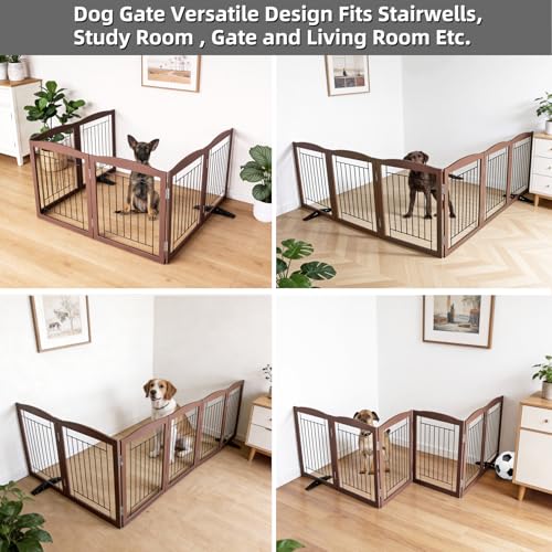 Freestanding Dog Fence Indoor (Brown / 【6 Panels】120''w x 32''h)