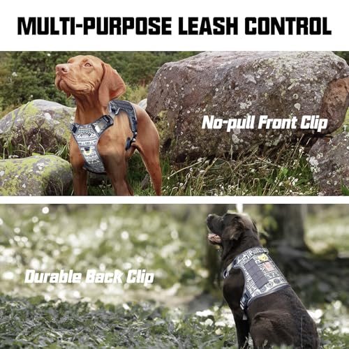 Dog Harness for Small Medium Dogs (Tribal Patterns-Grey / S(Neck:14-21",Chest:20-31"),18-35 lbs)
