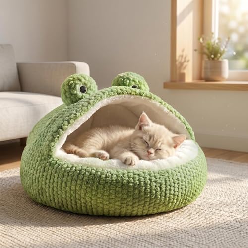 Cute Cat Beds Kitten Beds (Medium / White＆Green)
