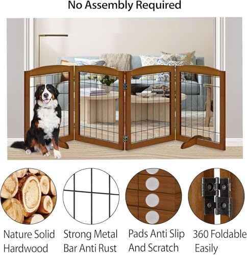 4 Panel Freestanding Wooden Dog Gate (30"Height-4 Panel / Oak Cherry)