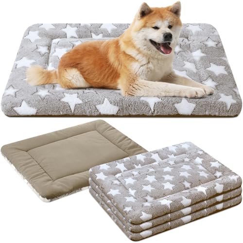4 Pcs Dog Crate Pads Soft Warm (Rectangular 20 x 30 x 1.6 Inch / Star / Apricot)