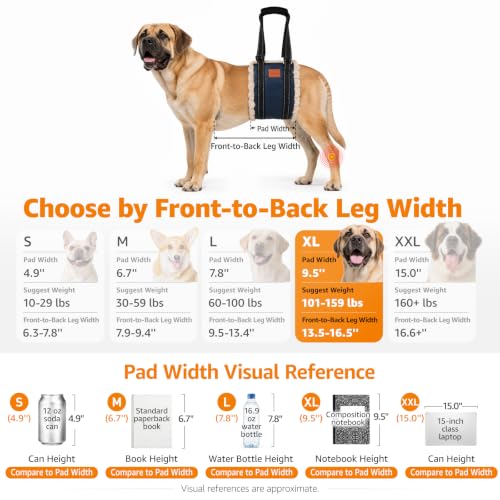Dog Sling for Extra Large Dogs Hind Leg Support Weak Rear Leg Aid (Dark Blue&Apricot / X-Large)