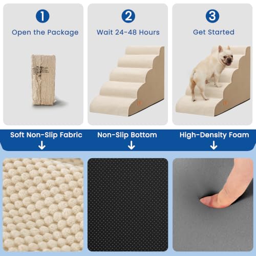 5 Step Dog Stairs for High Bed (Khaki)