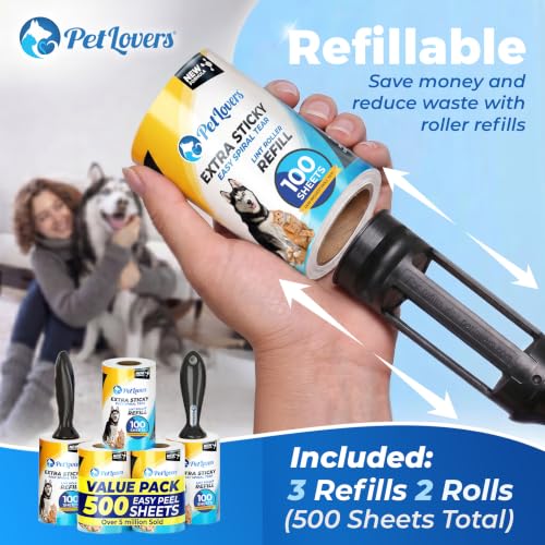 Extra Sticky Lint Roller Mega Value Set 500 Sheets for Pet Hair Removal and Clothes