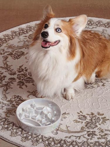 Dog Bowls Slow Feeder Ceramic (Crown Silver / M-1.5 Cups)