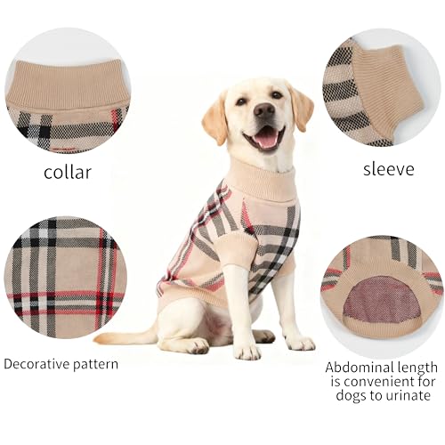 Small Medium Dog Sweater (Grid Apricot / X-Large)