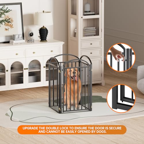 4 Panels Full Matel Freestanding Dog Gates with Door (【4 Panels with Door】96"W*36H" / Black)