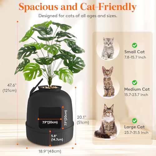 Hidden Plant Cat Litter Box with Electric Odor Control System Black (Black)