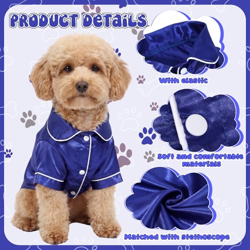 Dog Silk Pajamas Shirt Puppy Satin Pjs for Small Dog (M / Navy Blue)