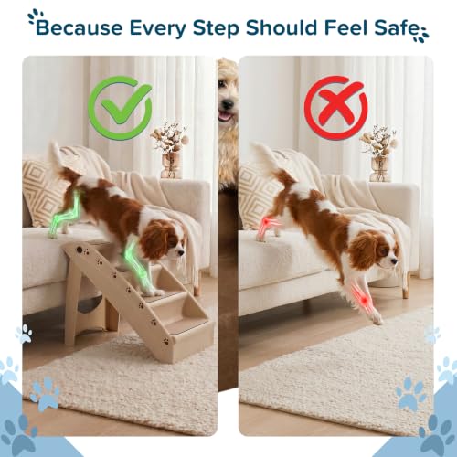 Pet Stairs Home and Vehicle Foldable Nonslip Dog Steps with 4 (Tan)