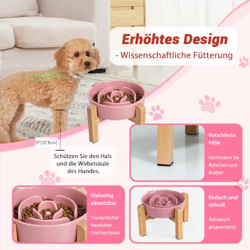 Elevated Slow Feeder Dog Bowl (Pink / 1.5 Cups)