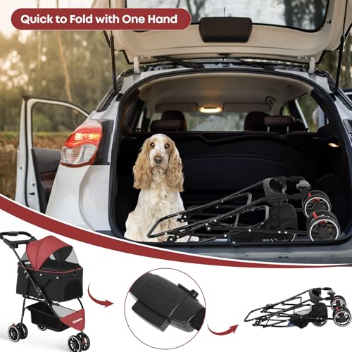 Pet Stroller Dog Stroller for Small Medium Dogs Cats (Red+Black)
