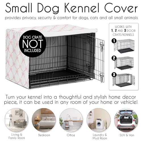 30in. Small Medium Dog Crate Cover (Pink Bow / 30.0"L x 21.0"W x 19.5"H)