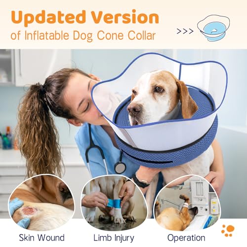 Raised Inflatable Dog Cone Alternative Collars for After Surgery (Navy / M(Neck 9"-12.5"))