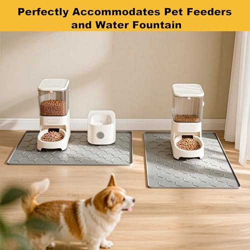 Silicone Dog Cat Food Bowl Mat (M-24''X16'' / Light Gray)