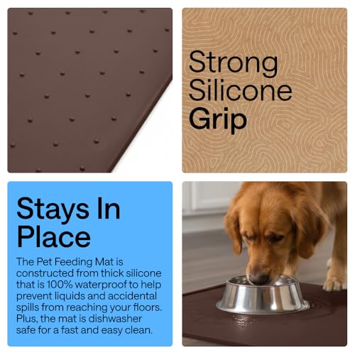 Dog Food Mat 100% Waterproof Silicone (Brown / 18.5"l X 11.5"w)