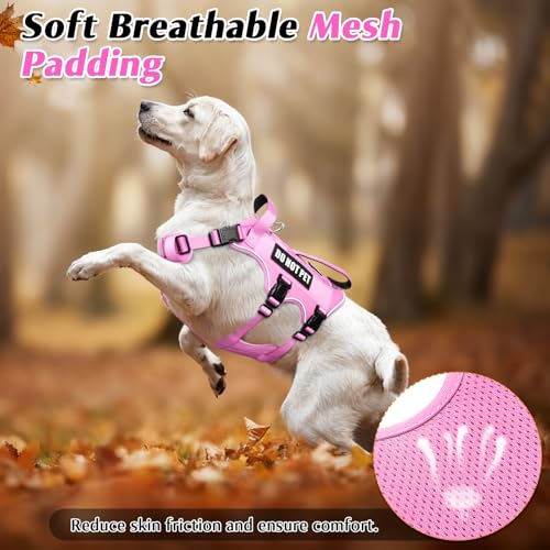 Escape Proof Dog Harness with Double Handle+4 Removable Patches (Small / Pink)