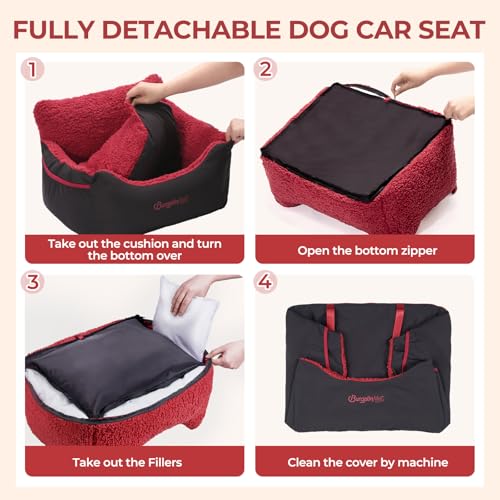Dog Car Seat for Small Dogs & Cats Under 25 lbs (Black Red / Small)
