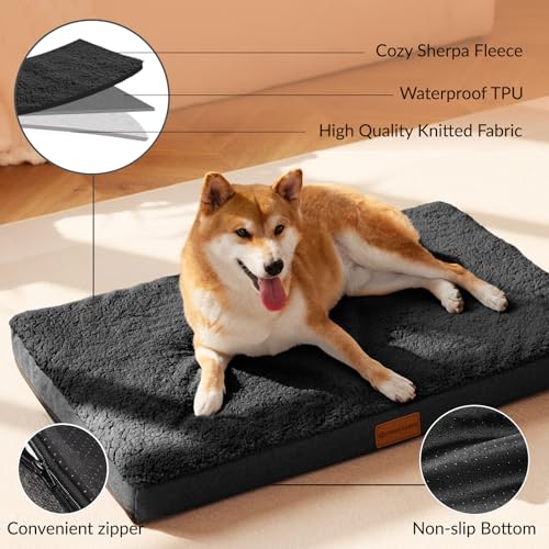 Orthopedic Large Dog Bed Washable Pet Sofa Mat 48''X30'' Black (48"L x 30"W x 3.5"Th / Black)