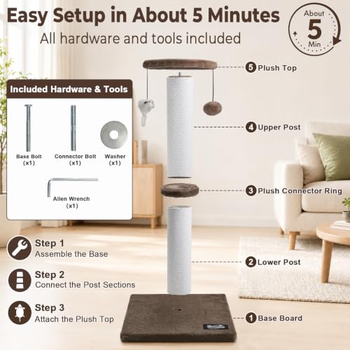 34 Inch Tall Cat Scratching Post for Large Cats (Brown)