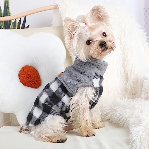 Fleece Dog Sweater Stretchy Pullover Dog Sweatshirt Jacket Lightweight Pet Clothes Coats for Small Dogs Pet Doggie Outfits Clothing Cat Apparel (Grey Plaid / X-Small (Chest 13in ))