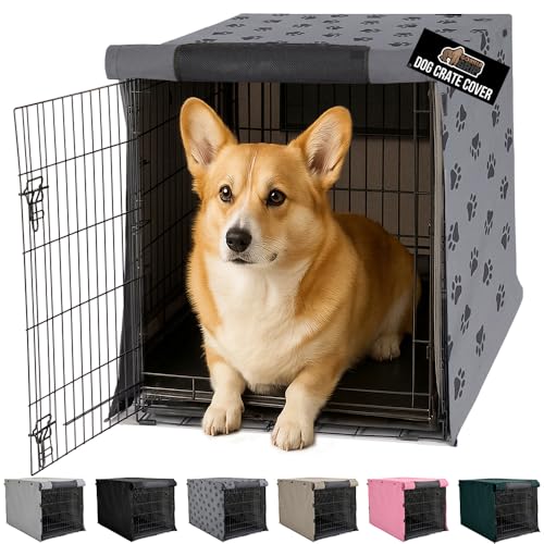 Dog Crate Covers (Gray Black Paw / 30" X 19" X 21")