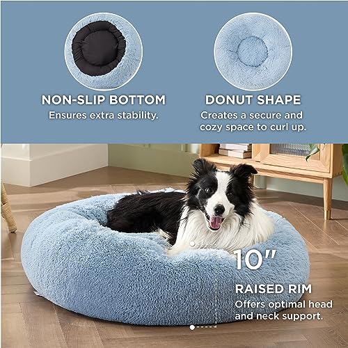 Calming Dog Beds Large Sized Dog Donut Washable Pet Bed (36"L x 36"W x 10"Th / Light Blue)